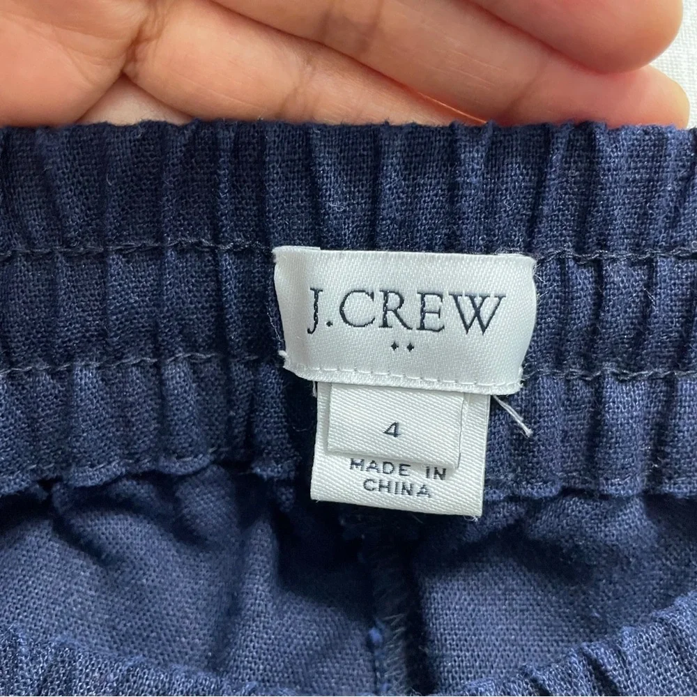 J. Crew Navy Linen pants straight leg  Size 4 Preppy lightweight natural fabric